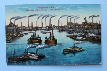 Ansichtskarte AK Ludwigshafen 1919-1930 Badische Anilin und Soda Fabrik Industrie Schiffe Architektur Ortsansicht Rheinland Pfalz